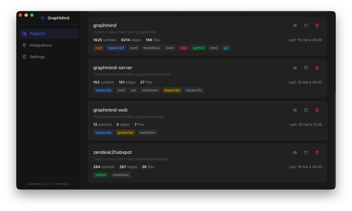 GraphMind desktop app — Projects